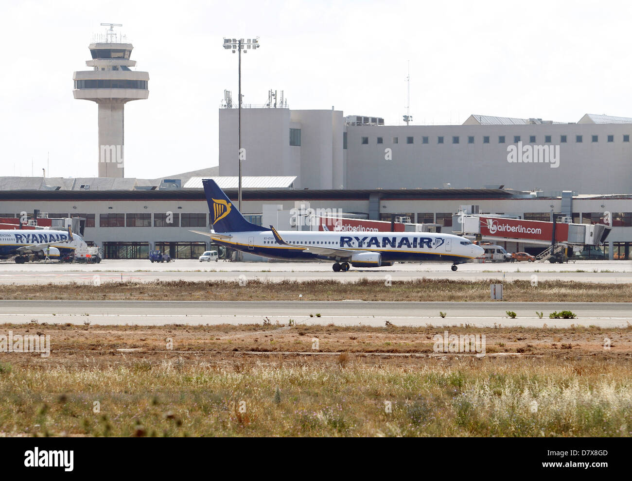 A Ryanair airliner prepares to takeoff from Spanish Palma de Mallorca´s airport Stock Photo