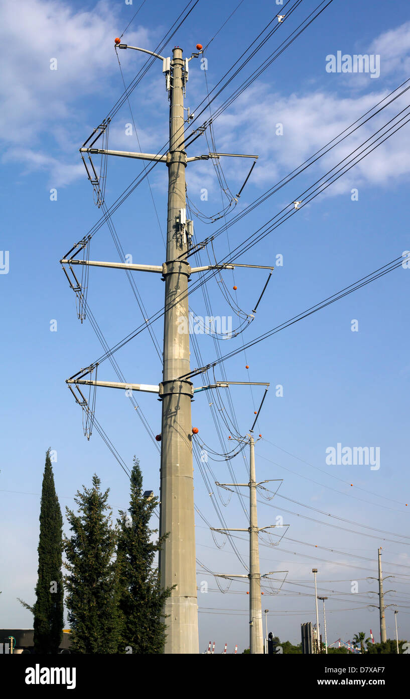 pillars with high-voltage wires Stock Photo