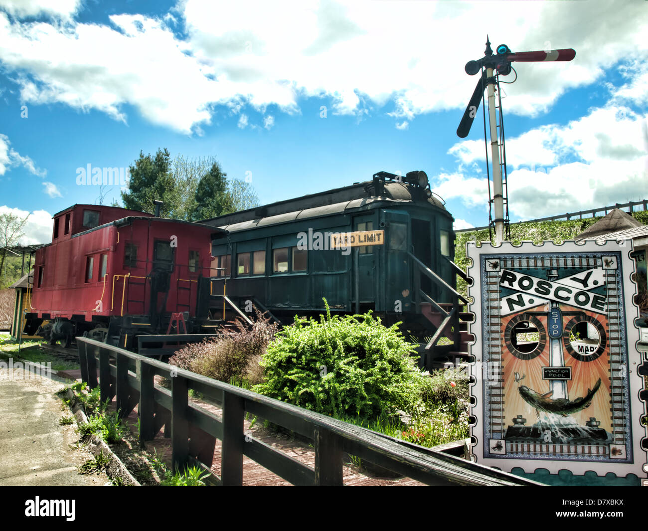 old trains in Roscoe ,New York in the Catskill Mountains Stock Photo