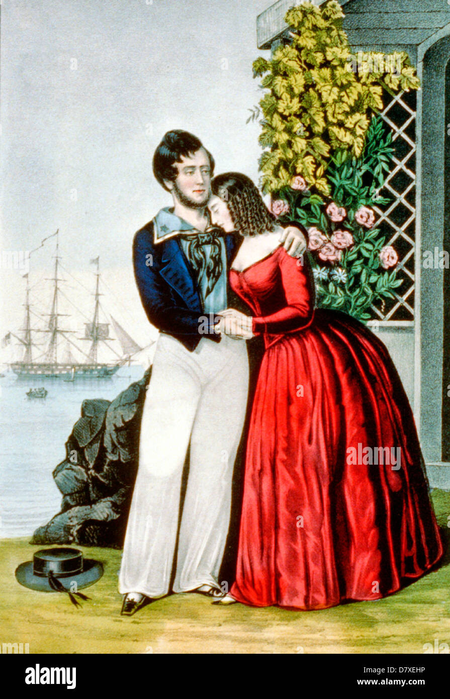 The sailor's adieu - A Sailor says goodbye to his girl, circa 1847 Stock Photo