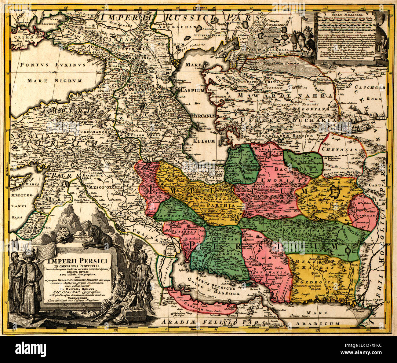 Map of Persia, 1724 Imperii Persici in omnes suas provincias nova tabula geographica Homann, Johann Baptist, Iran Middle East Stock Photo