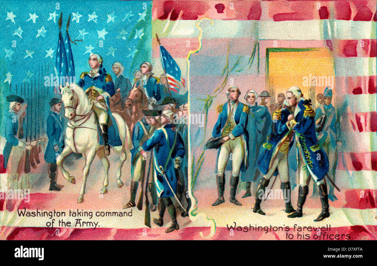 Washington taking command of the Army and Washington's farewell to his