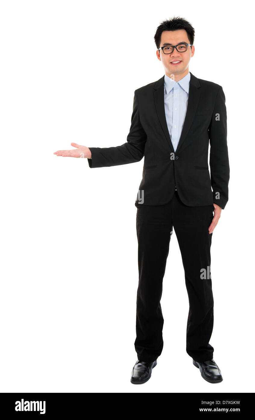 Full body portrait of young happy smiling cheerful Asian business man ...