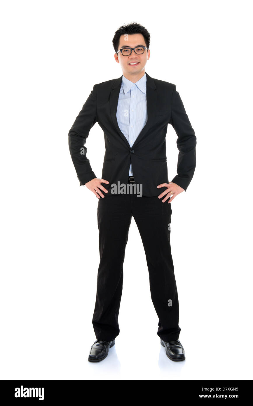 Full body portrait of happy smiling Asian business man, isolated on ...
