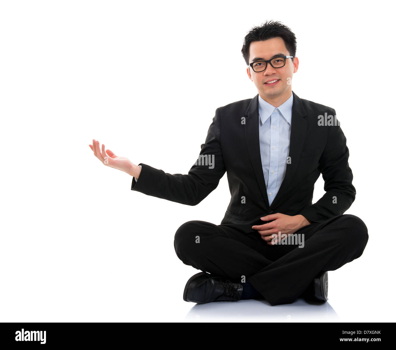 Full body portrait of young happy smiling cheerful Asian business man ...