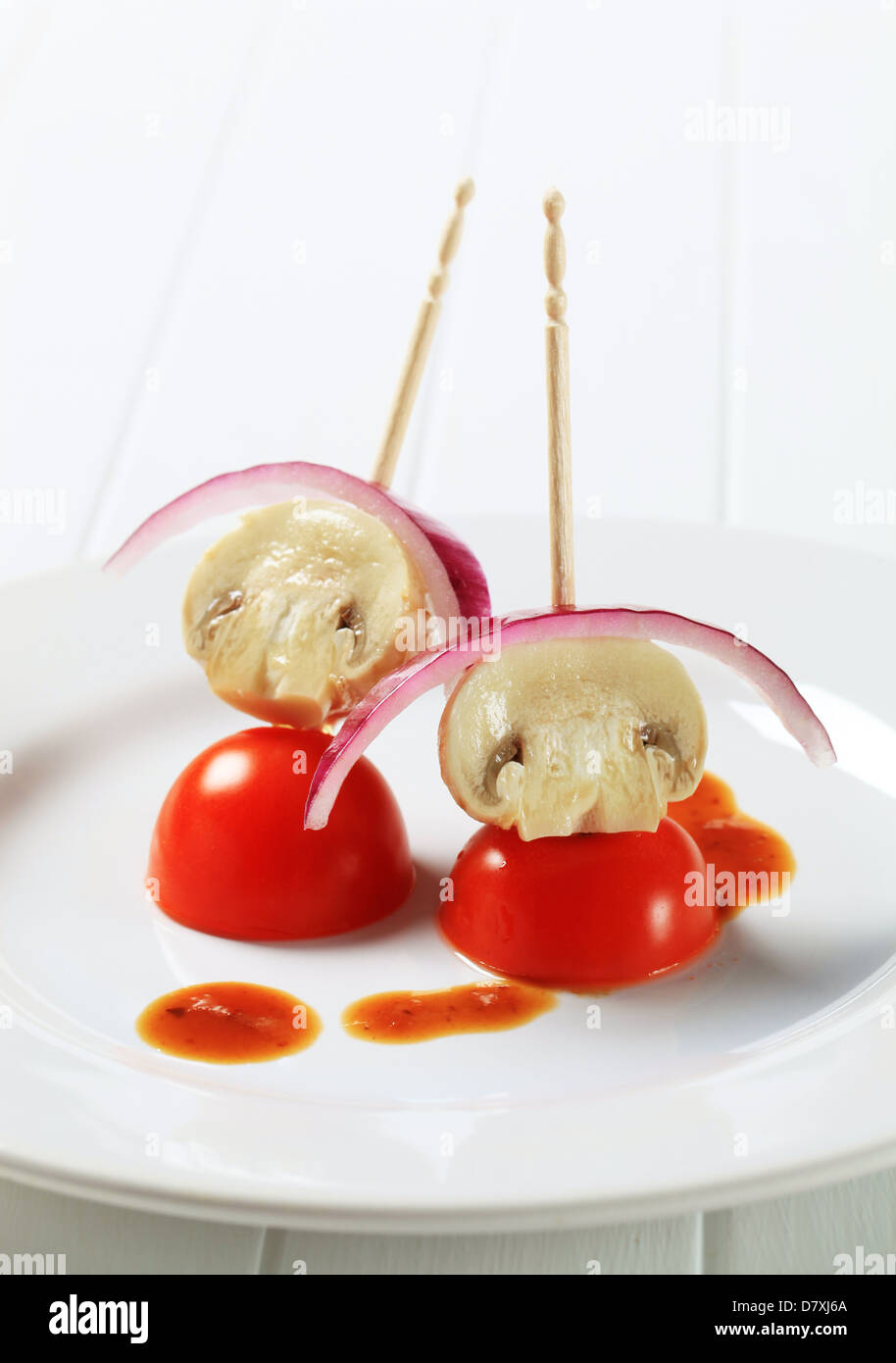Vegetarian bitesized appetizers on sticks Stock Photo Alamy