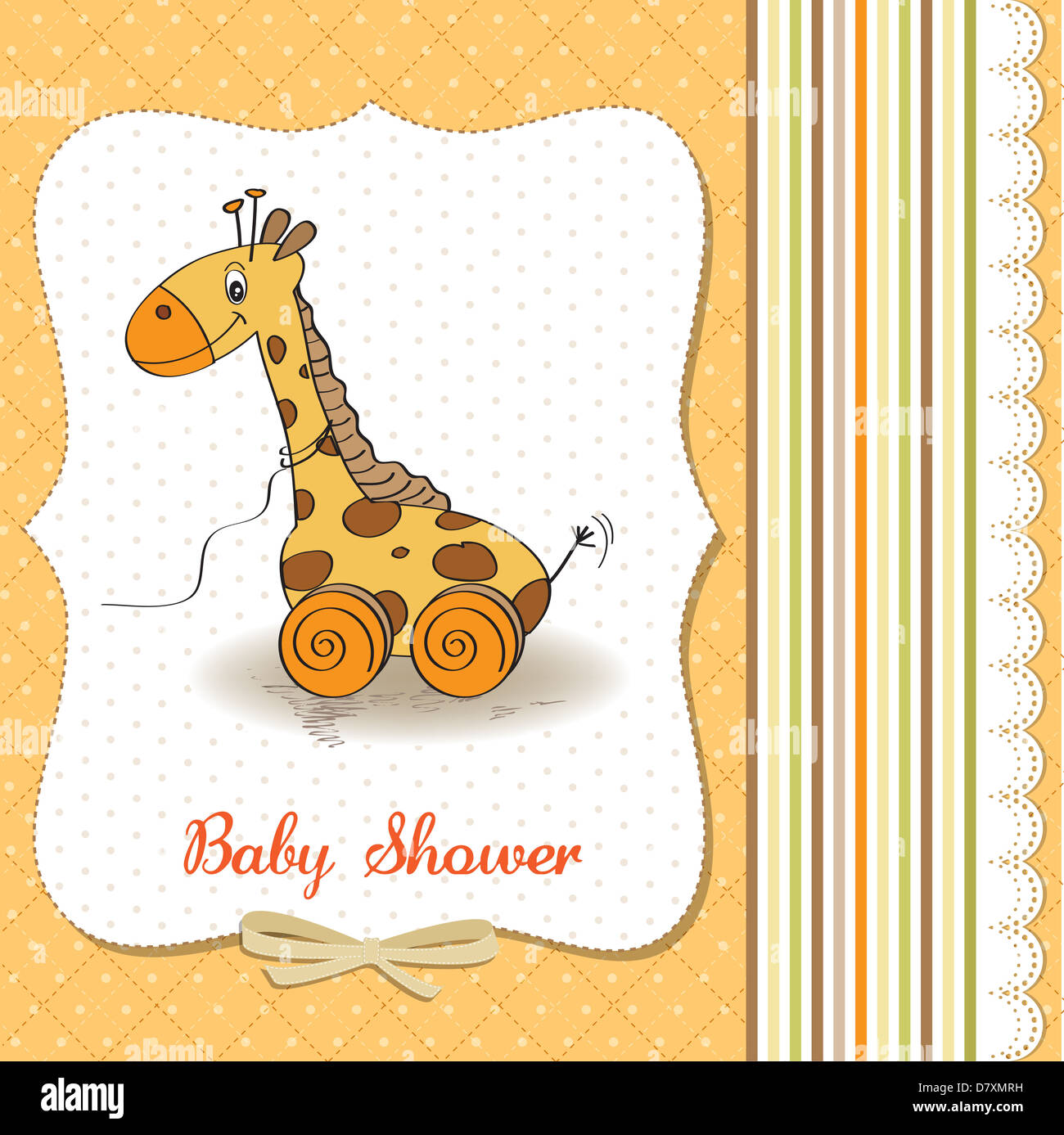 Baby shower card with cute giraffe toy, vector illustration Stock Photo ...