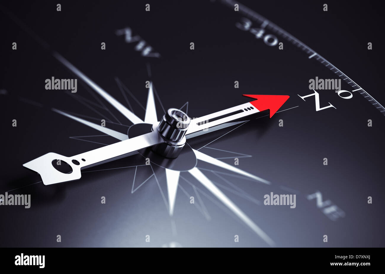 Compass needle pointing to north direction, image suitable for business consulting concept. 3D render illustration. Stock Photo