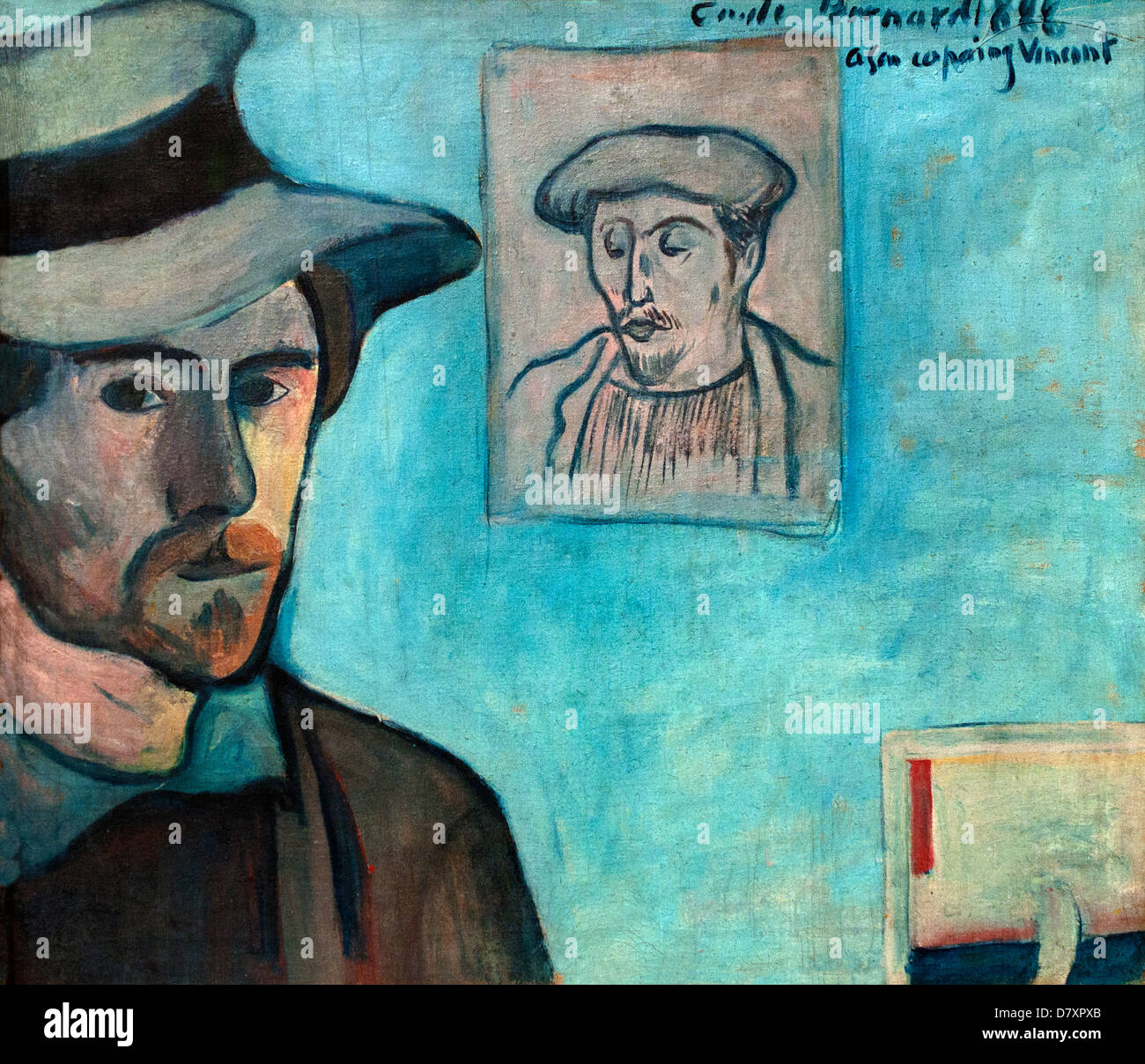Self Portrait with portrait of Gauguin 1888 by Emile Bernard 1868 - 1941 France French Stock Photo