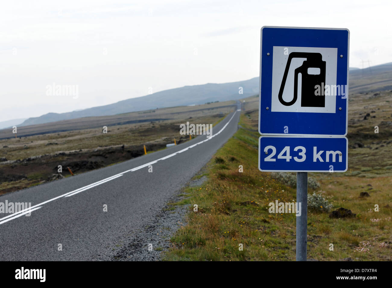 Roadside fuel sign, Landmannalaugar Iceland Stock Photo