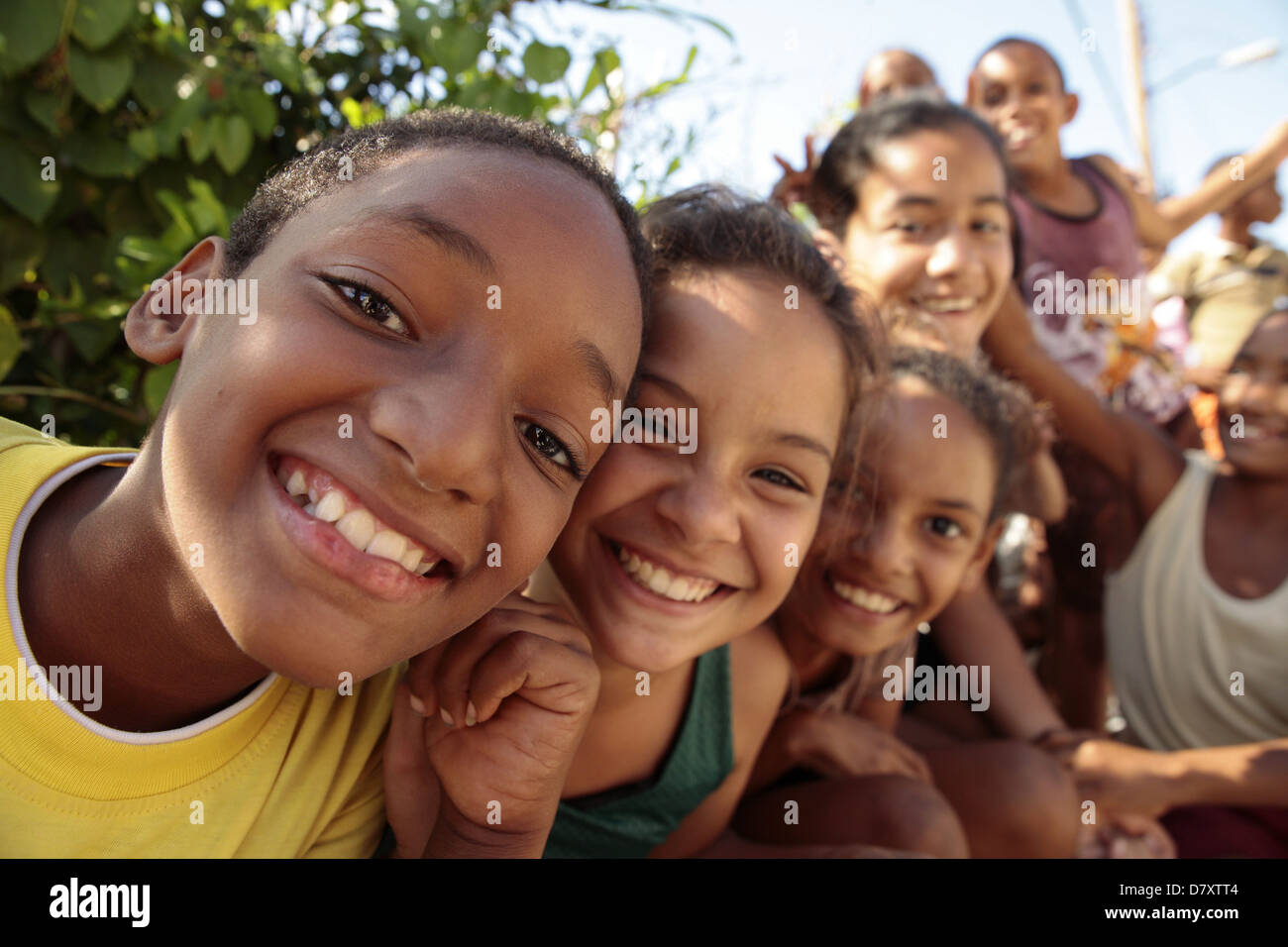 curious children on the island Cayo Granma, island near Santiago de Cuba, Cuba, Carribean Stock Photo