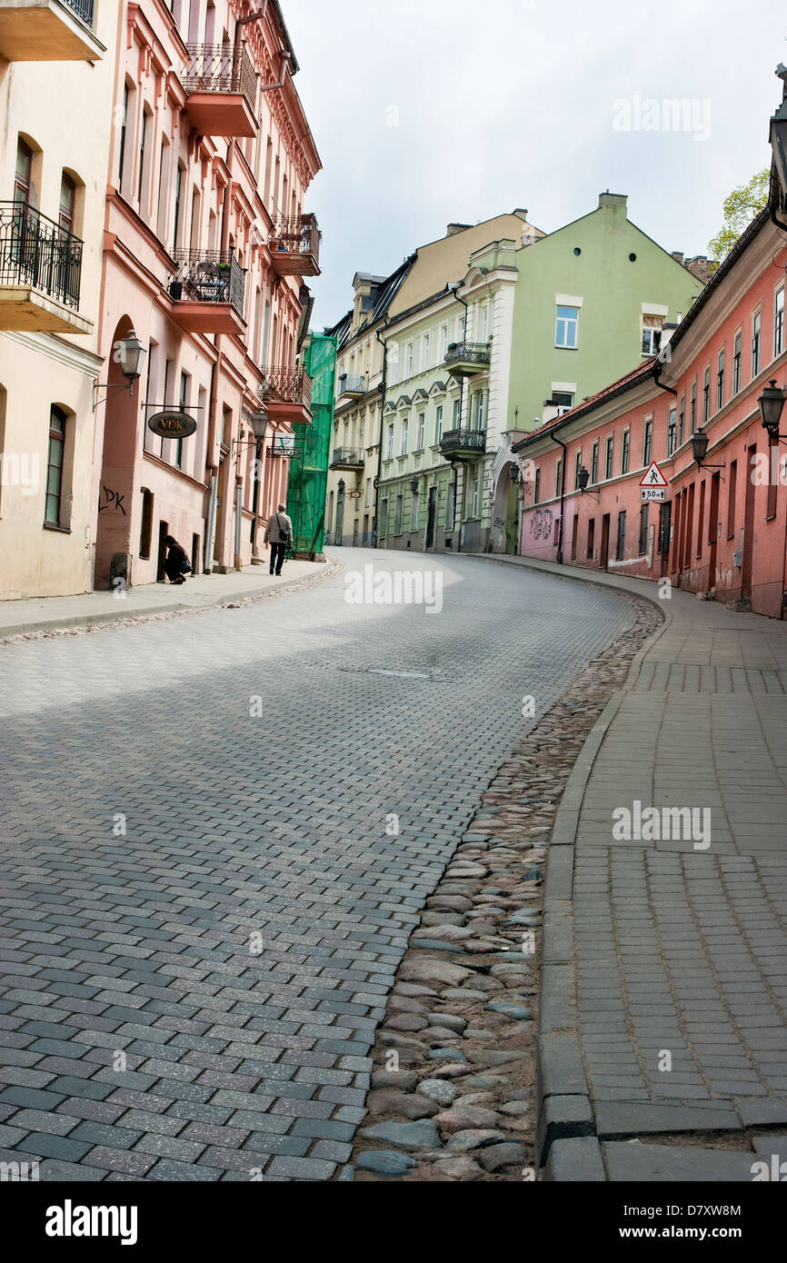 Narrow cobblestone road street in the old public domain European city