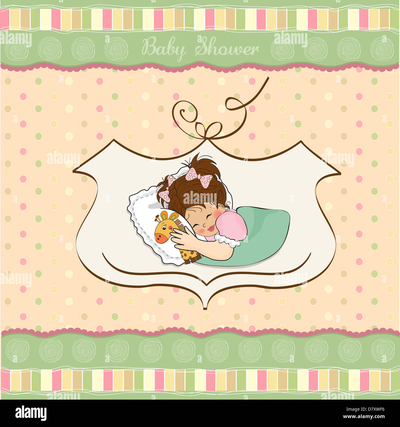 baby shower card with little girl and her toy Stock Photo - Alamy