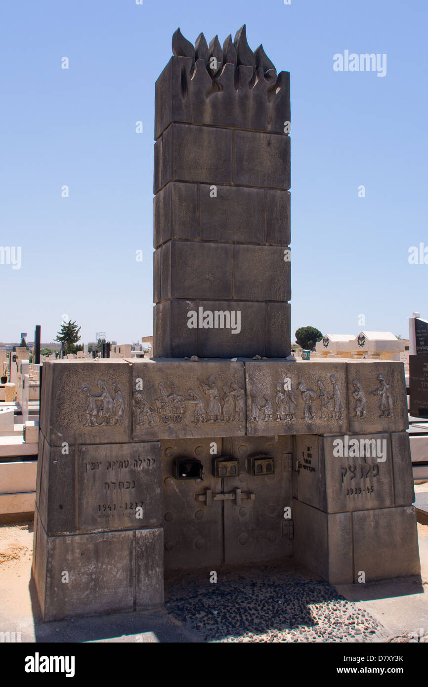 Memorial monument for the vanished Jewish community of Plock, Plotsk, in Poland, located at the Holon Cemetery in Israel. Stock Photo