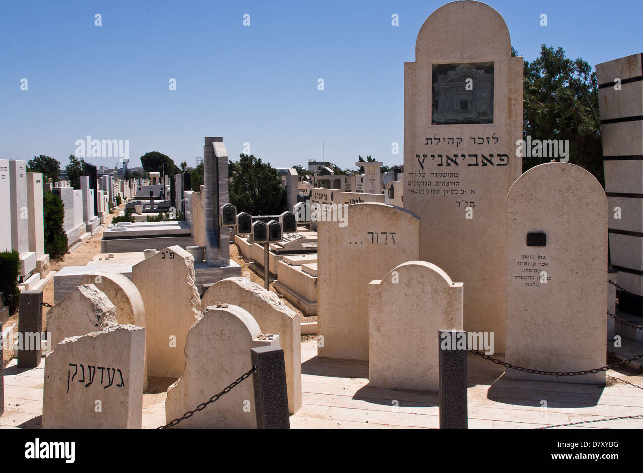 Memorial monument for the vanished Jewish community of Pabianice, Pabianits, in Poland, located at the Holon Cemetery in Israel. Stock Photo
