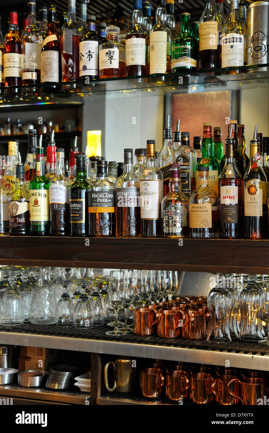 Bottles of Spirit Behind the Bar at Montgomery Place, Kensington Park