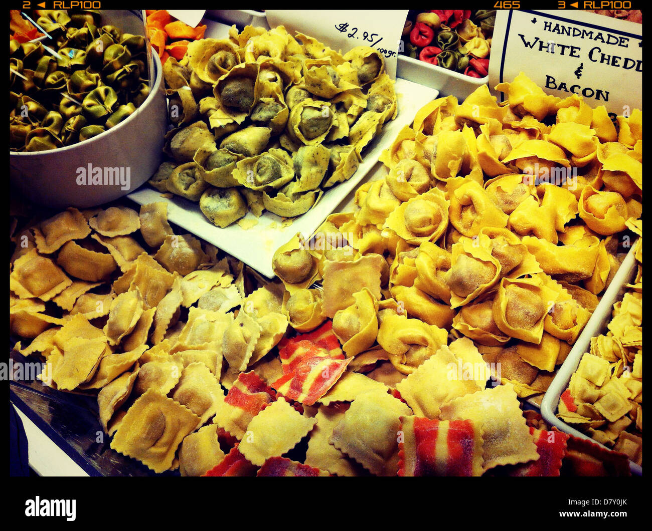 Variety of ravioli for sale - Smartphone Captured Stock Image