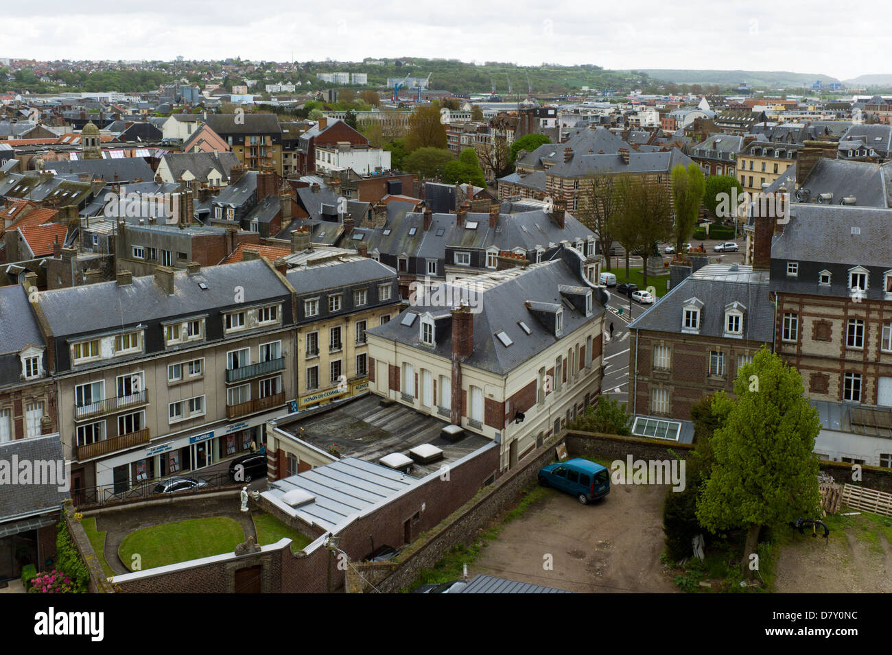 Dieppe town and rooftops from above, Normandy, France Stock Photo
