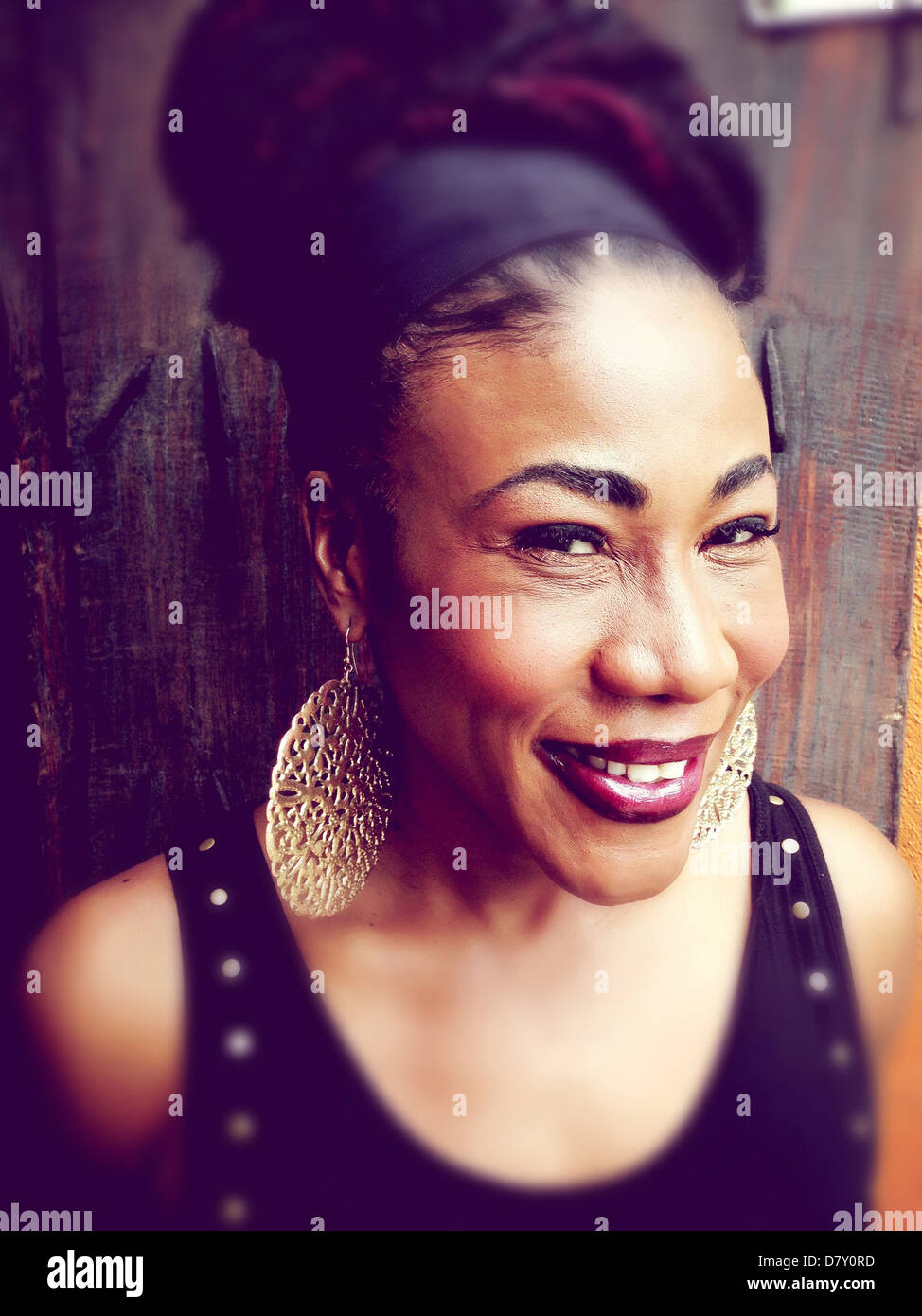 Black woman smiling - Smartphone Captured Stock Image