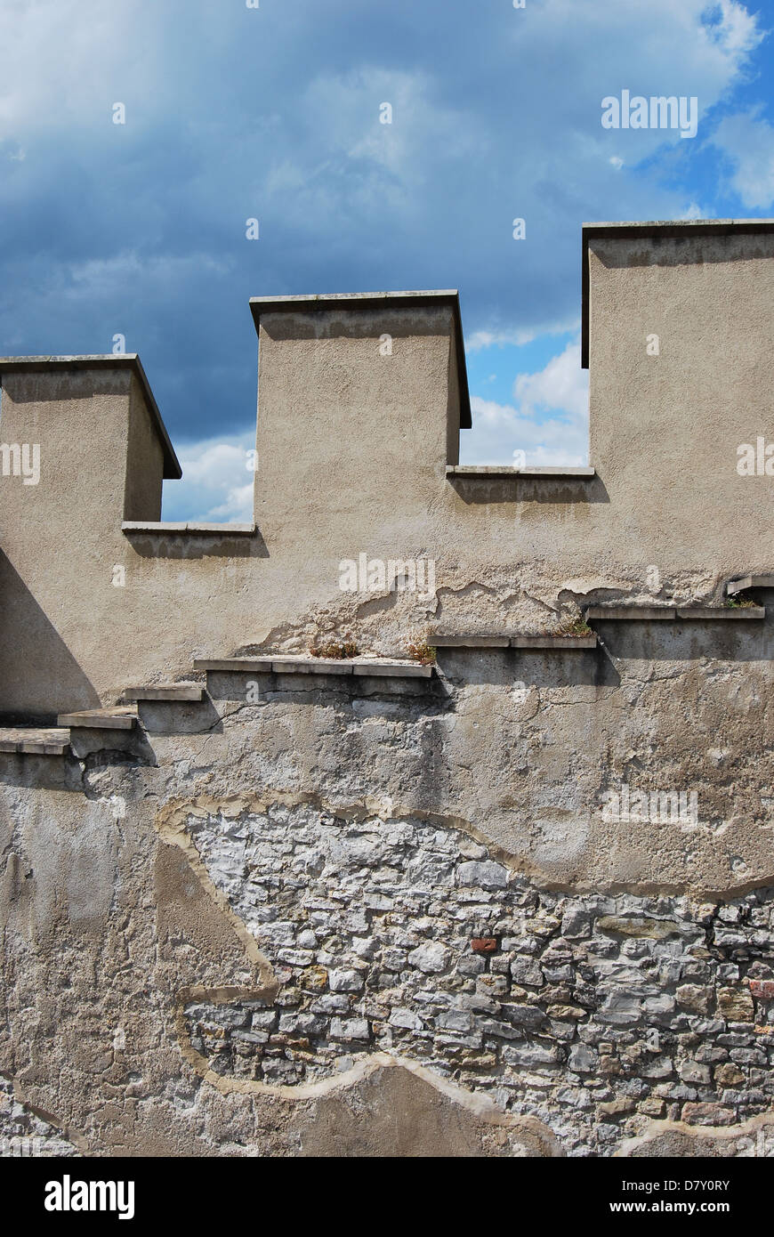 medieval stone battlement with sky Stock Photo