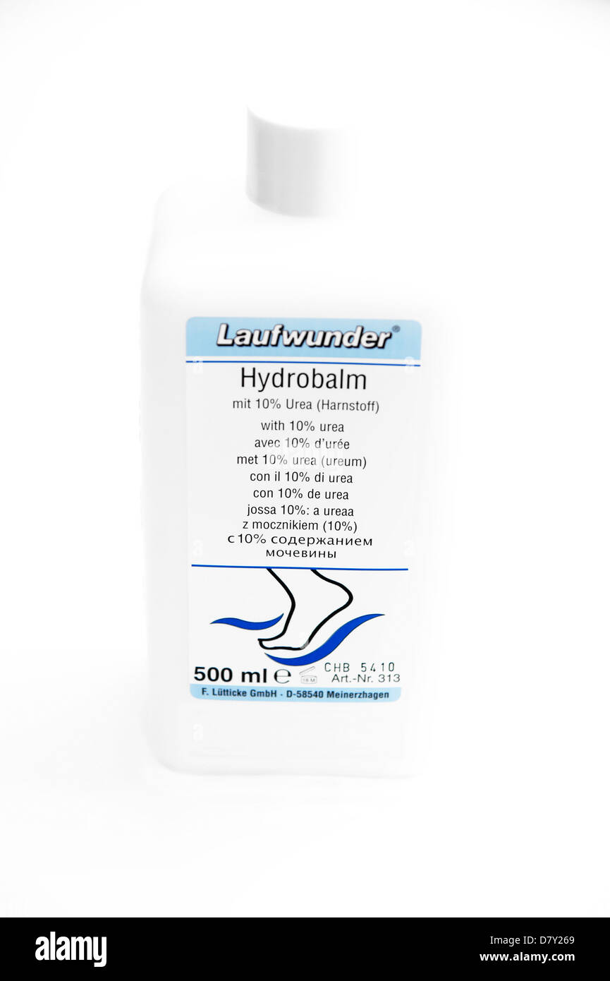 Hydrobalm foot care cream for softening hard skin on feet Stock Photo