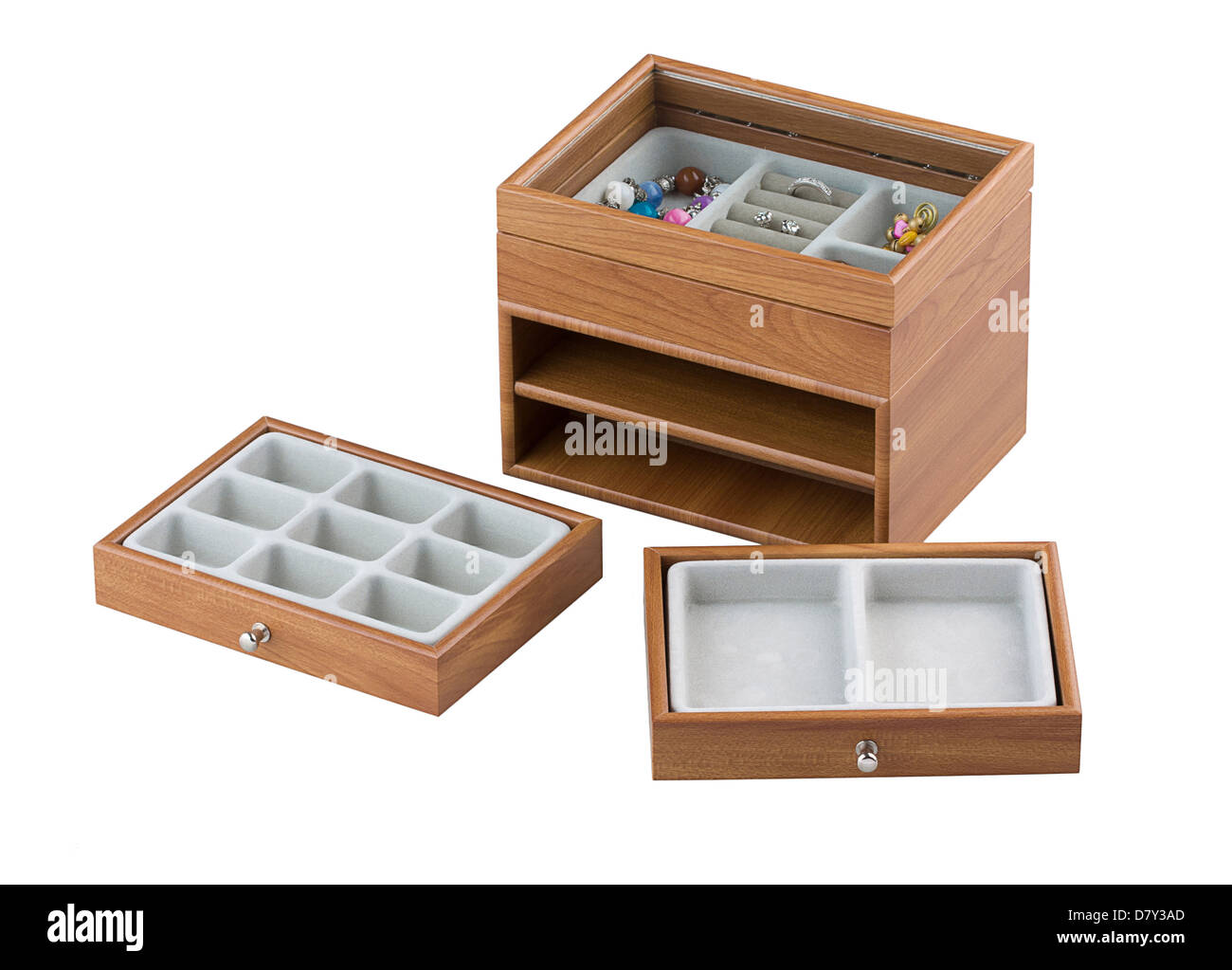 Beautiful wooden jewelry box with drawers Stock Photo