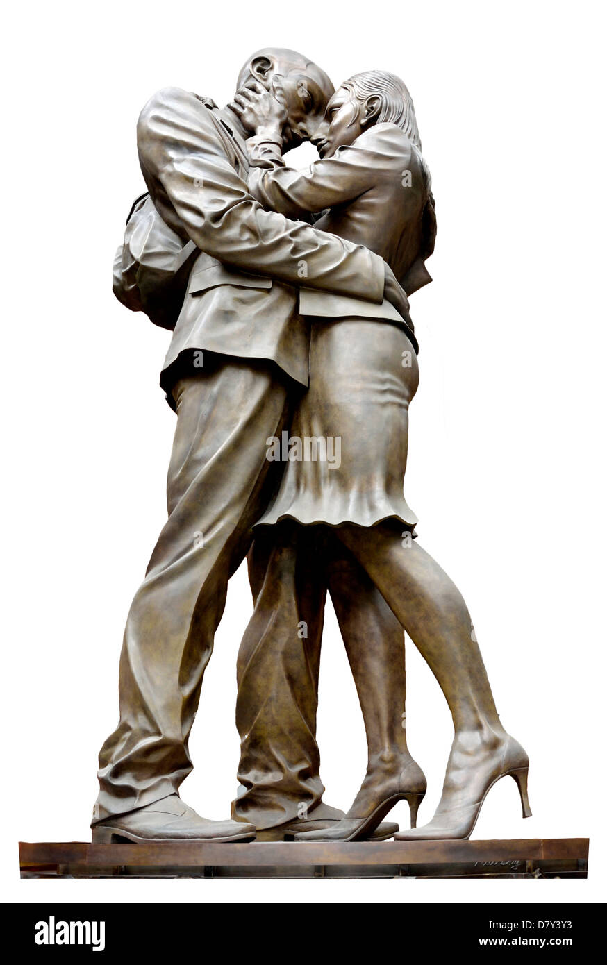 London, England, UK. St Pancras Railway Station. 9m high sculpture 'The Meeting Place' (Paul Day) Stock Photo