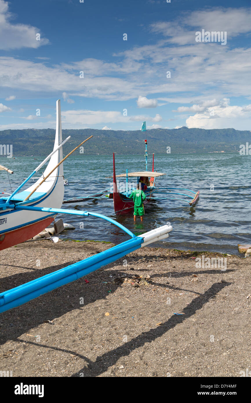 View over Lake Taal from the Volcano Island in the Philippines Stock Photo