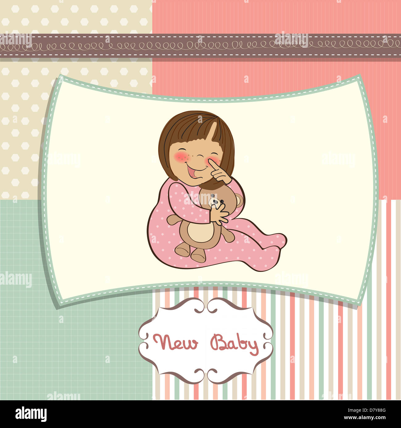 little baby girl with her teddy bear toy Stock Photo - Alamy