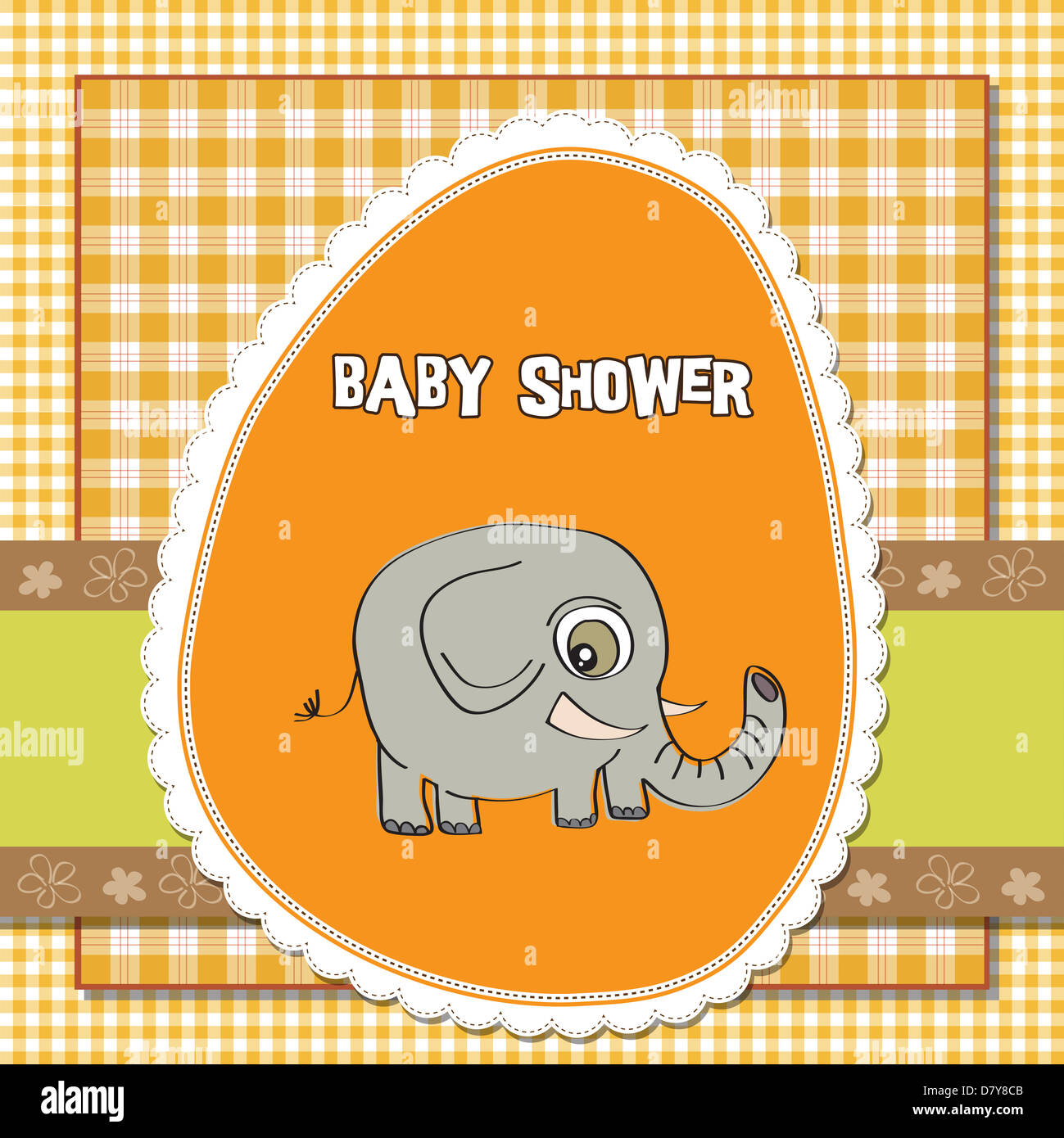romantic baby announcement card with elephant, vector format Stock