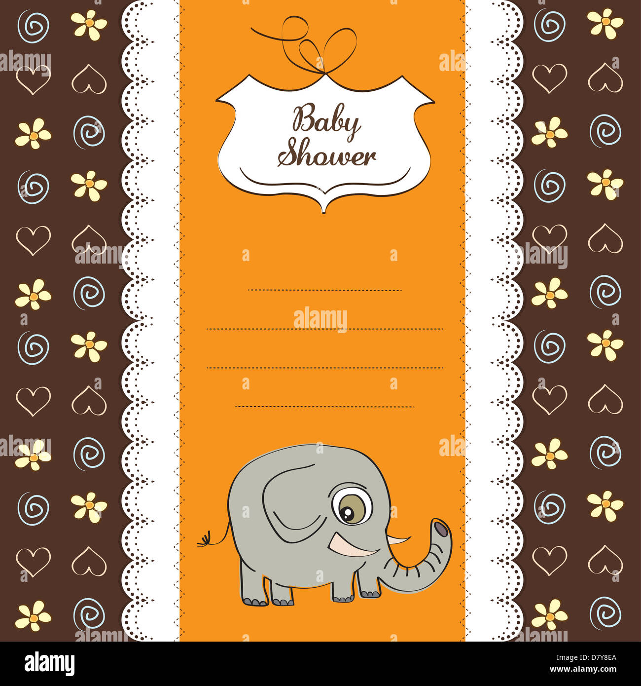 romantic baby announcement card with elephant, vector format Stock