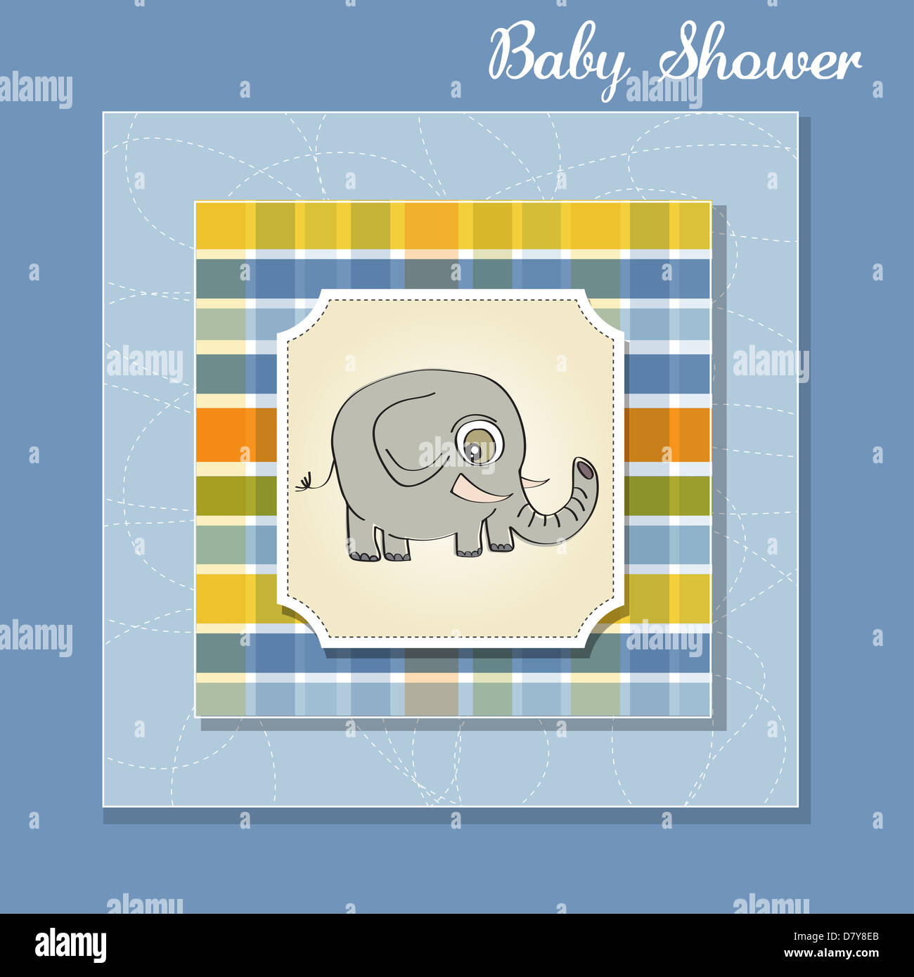 romantic baby announcement card with elephant, vector format Stock