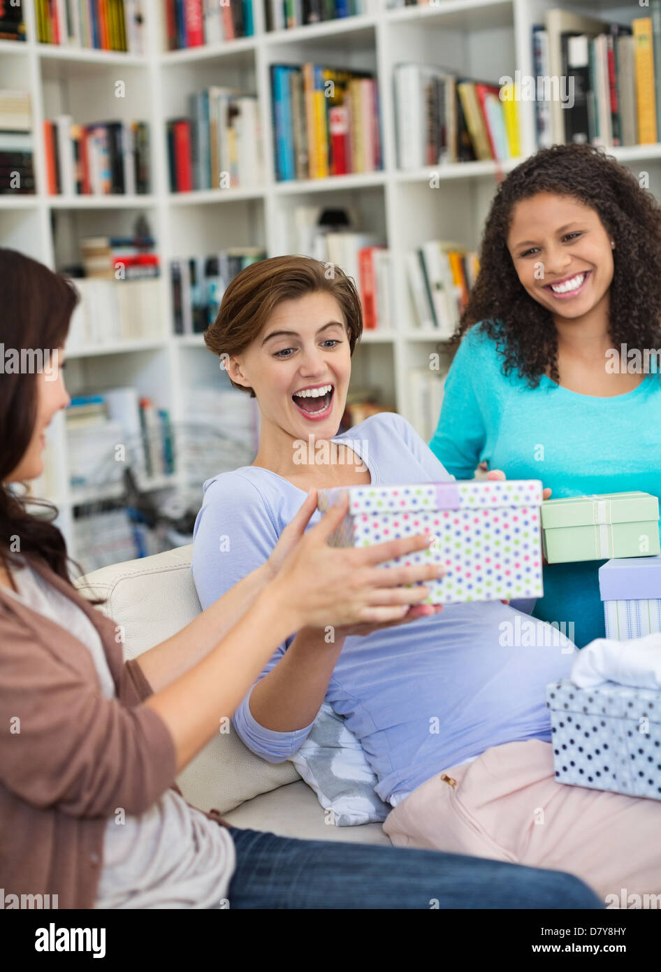Pregnant woman having baby shower Stock Photo Alamy