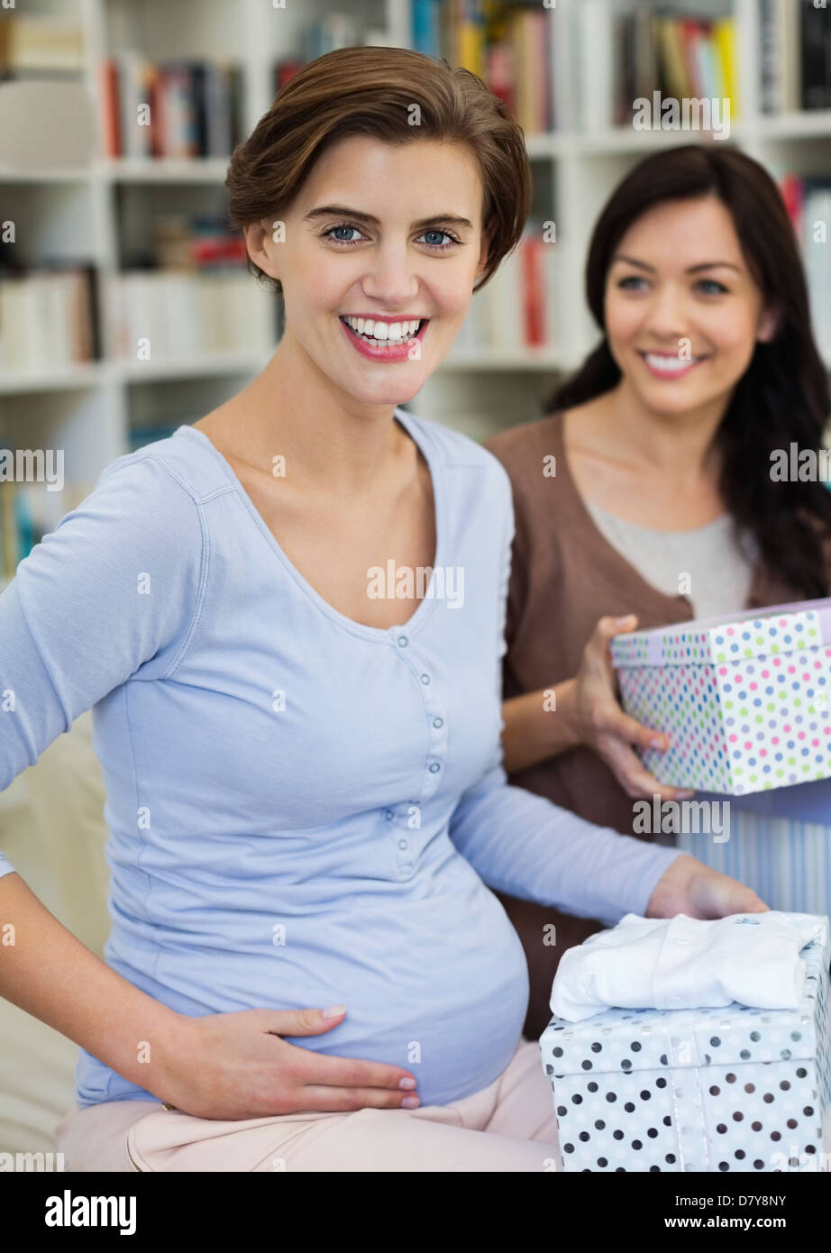 Pregnant woman having baby shower Stock Photo Alamy