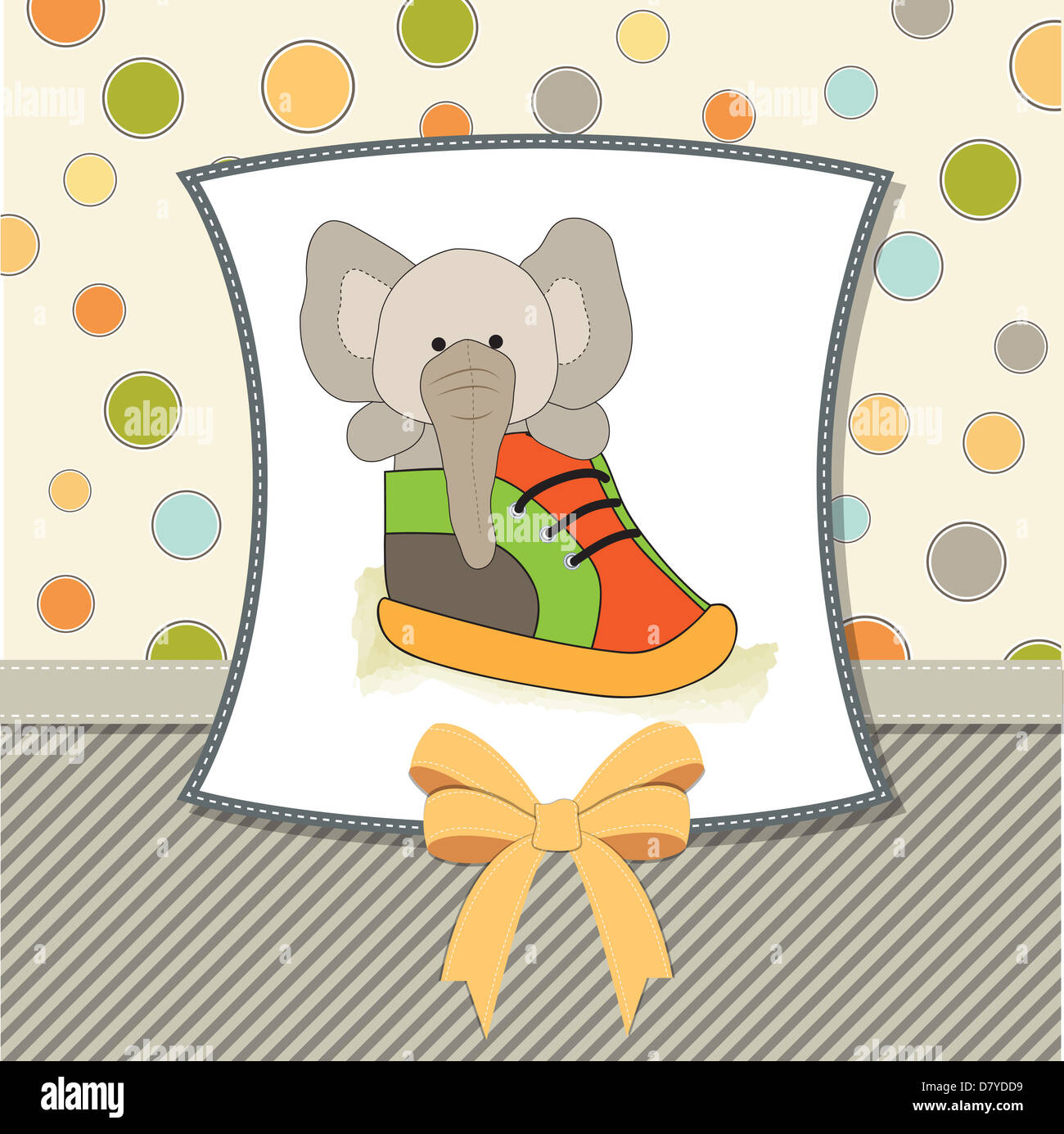 Happy Birthday Card With An Elephant Hidden In A Shoe Stock Photo