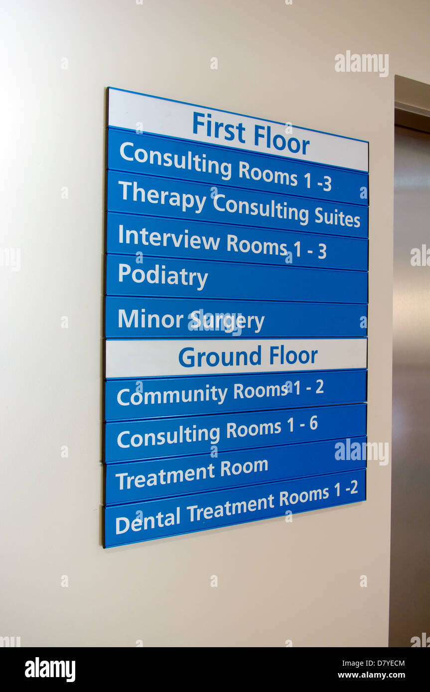 Medical centre direction sign Stock Photo - Alamy