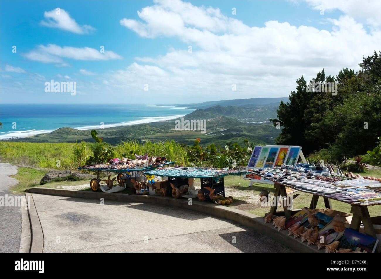 Traders selling trinkets at a hill top in western Barbados Caribbean Stock Photo