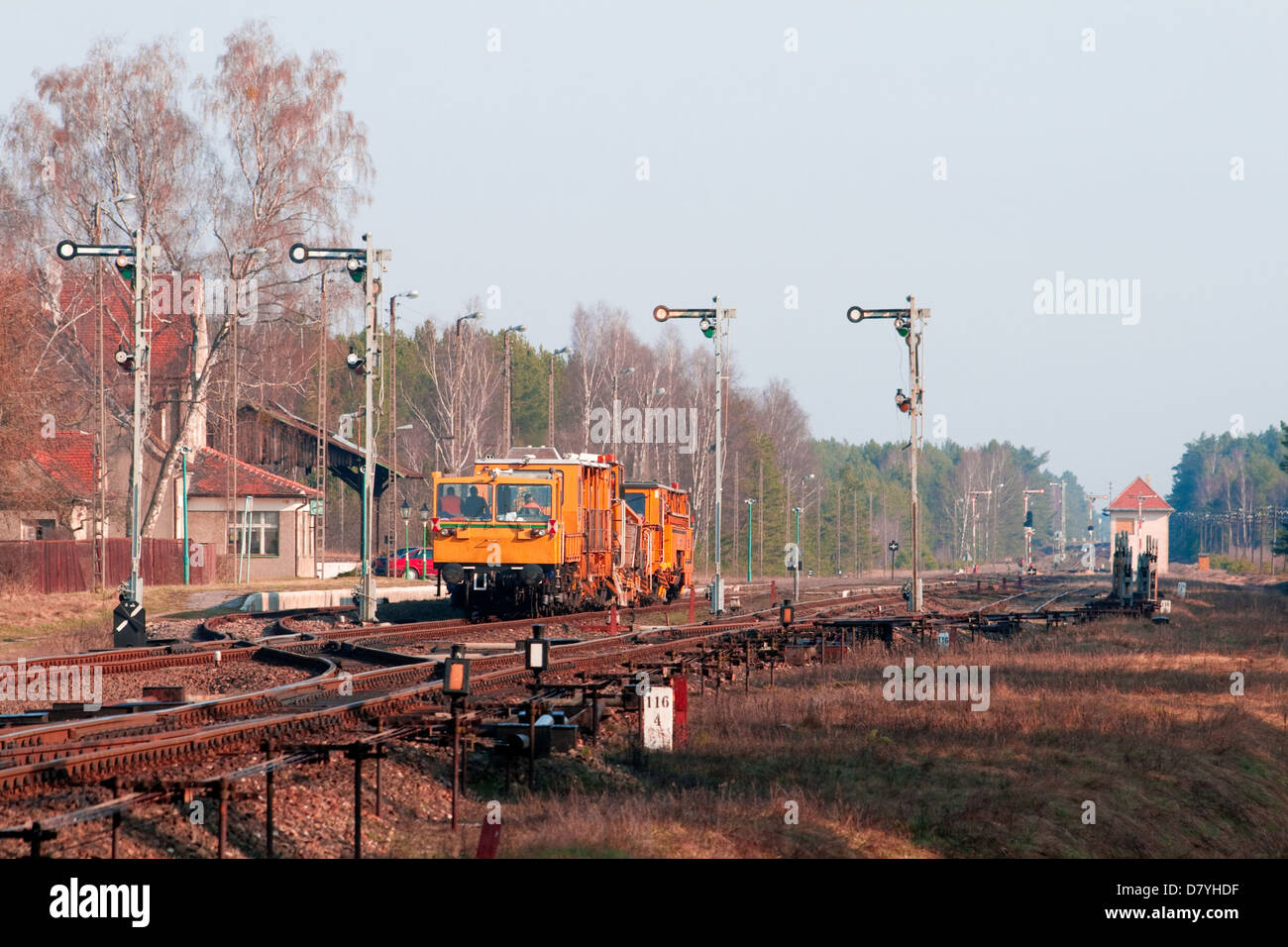 Railway heavy duty machines train at the station Stock Photo - Alamy