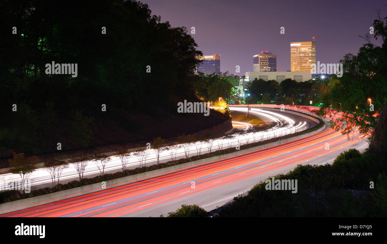 Greenville, South Carolina skyline above the flow of traffic on Interstate 385. Stock Photo