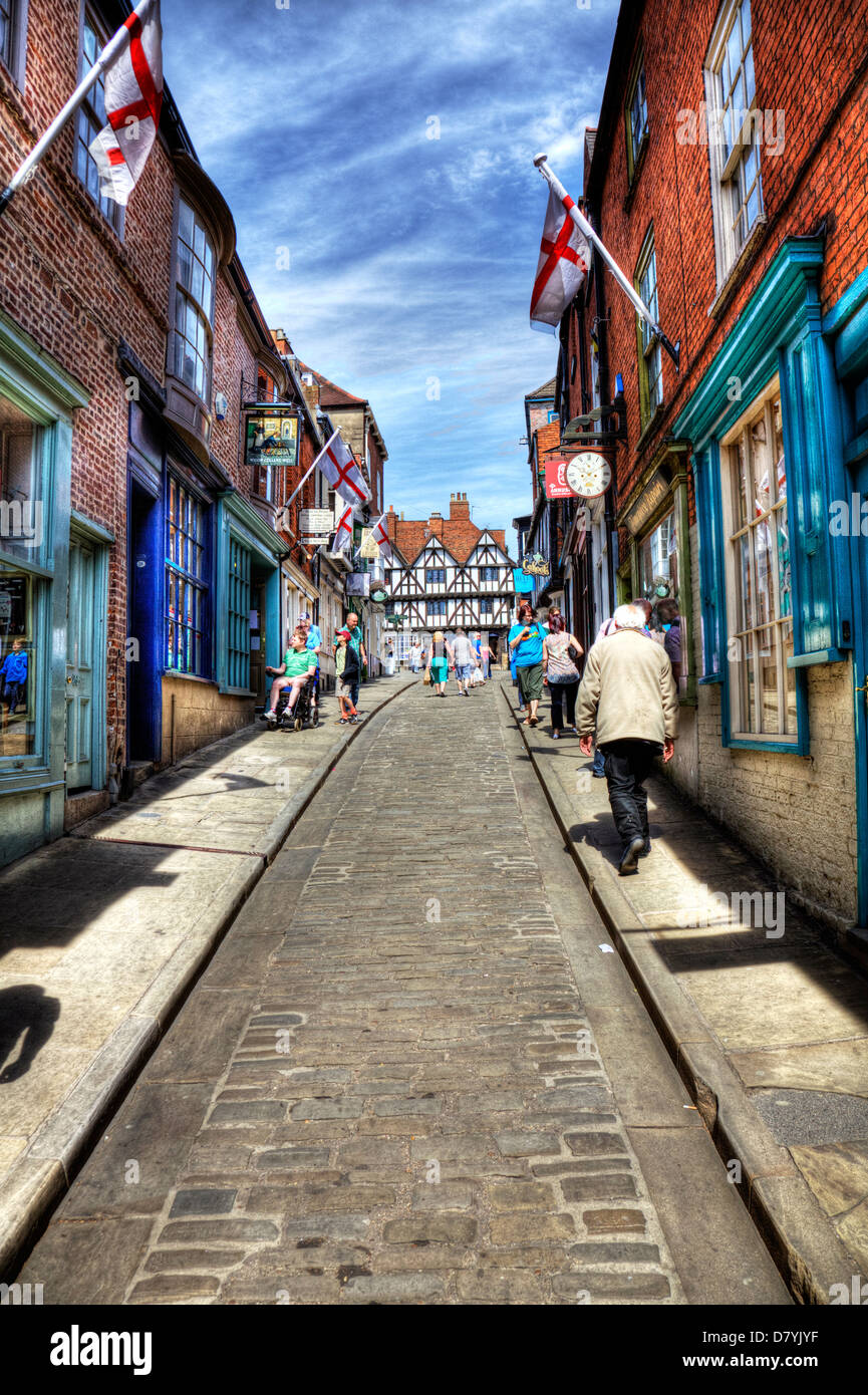 Looking up Steep Hill Lincoln City, Lincolnshire, UK, England Stock Photo