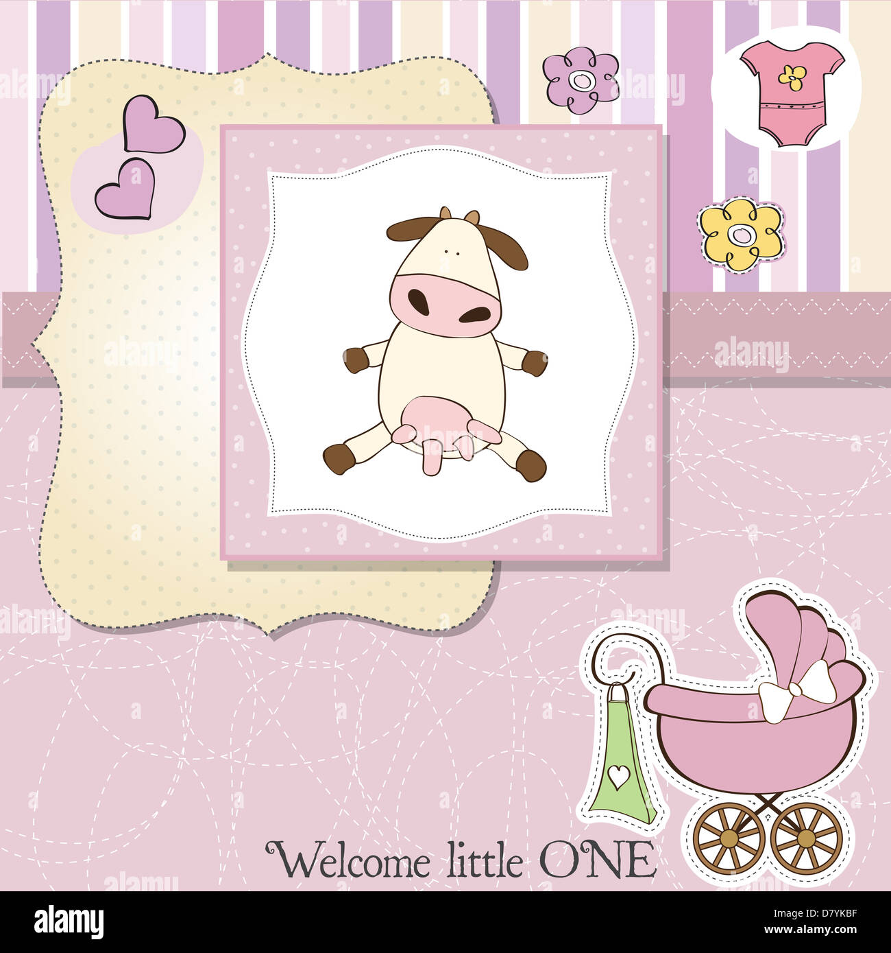 new baby girl announcement card with cow Stock Photo - Alamy