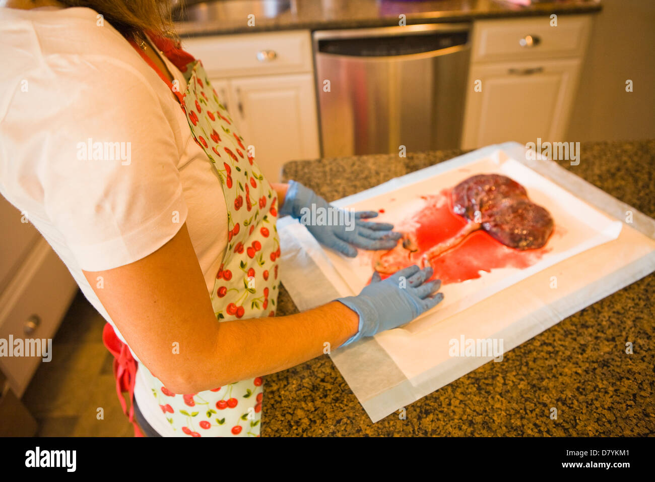 Preparation of Placenta for Encapsulation Stock Photo