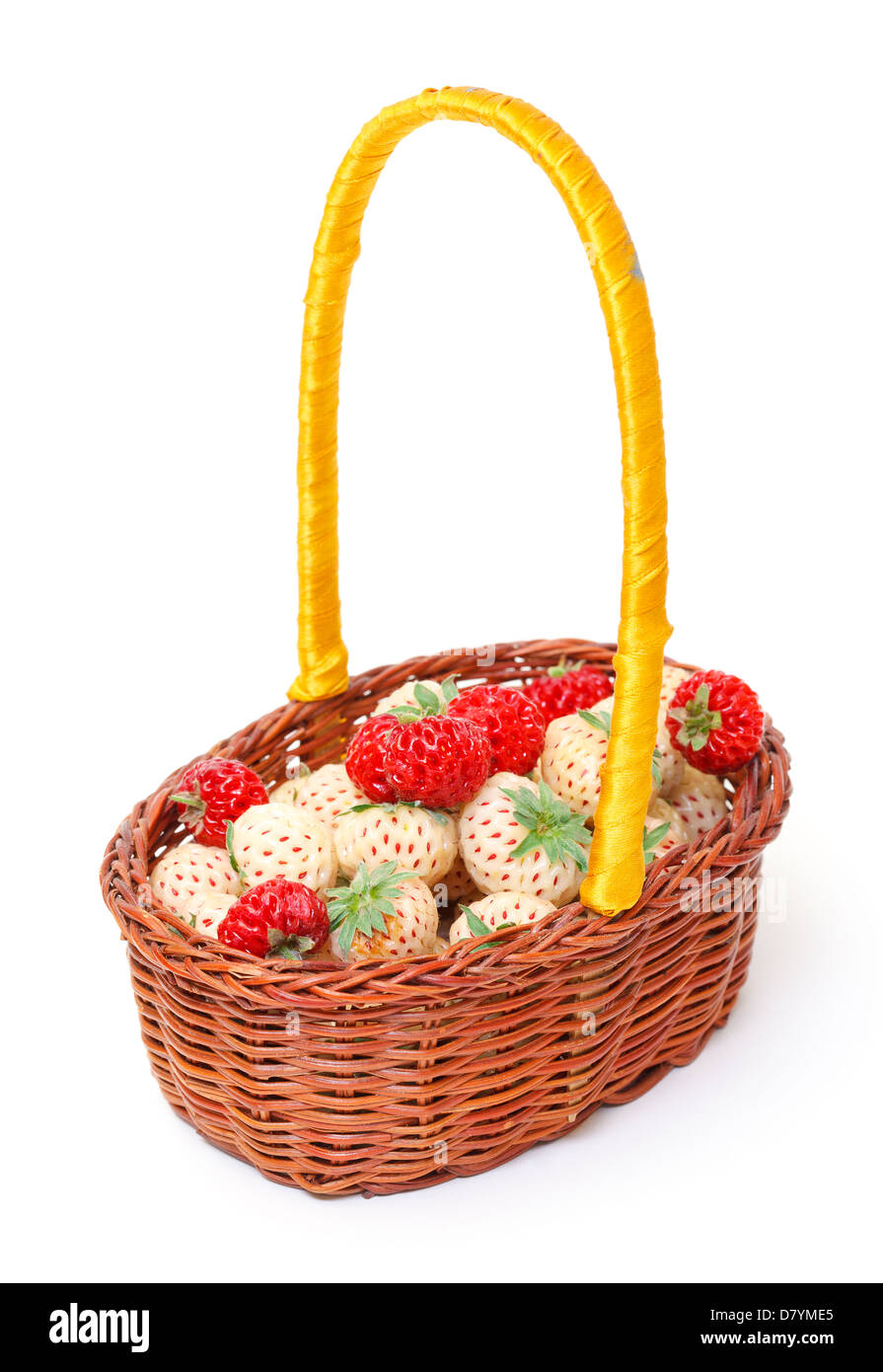 Ripe White and Red Strawberries in basket, on white background Stock ...