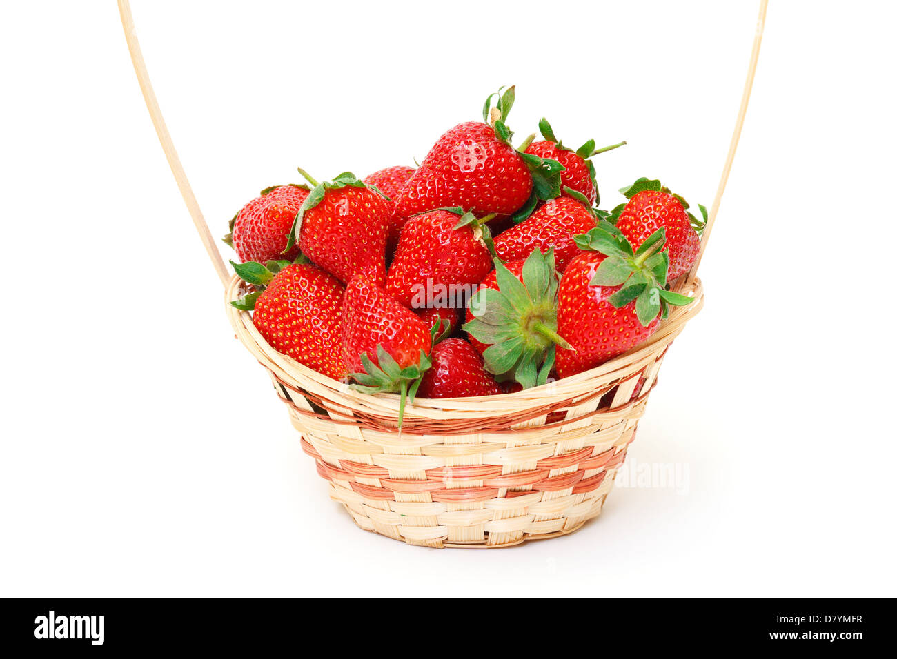 Ripe Red Strawberries in basket, on white background Stock Photo
