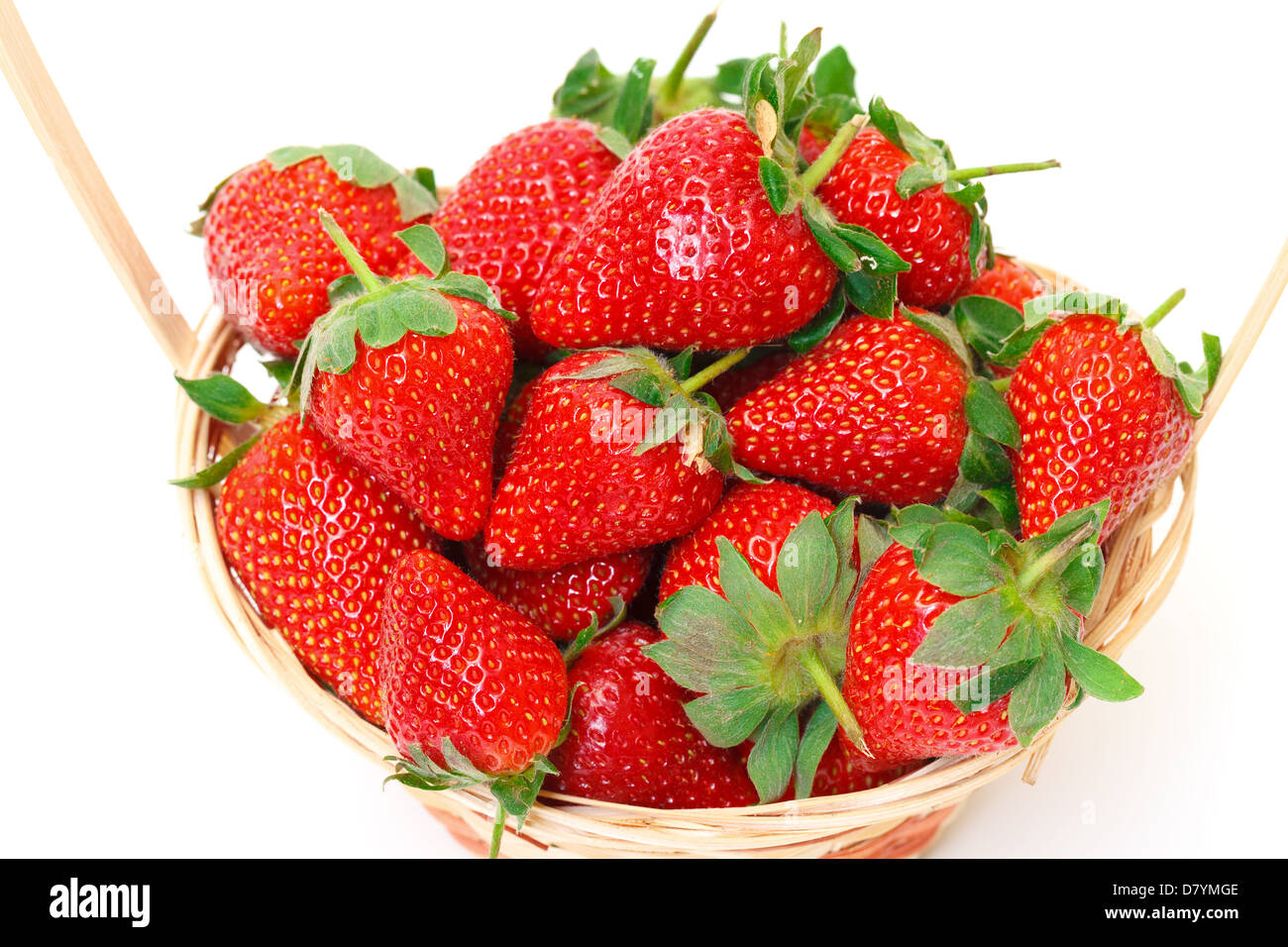 Ripe Red Strawberries in basket, on white background Stock Photo