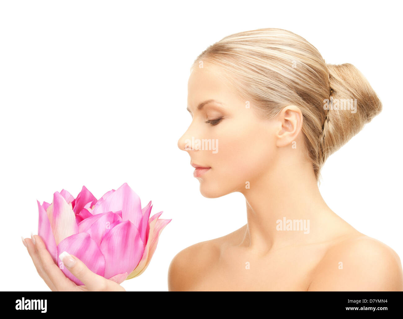 lovely woman with lotos flower Stock Photo