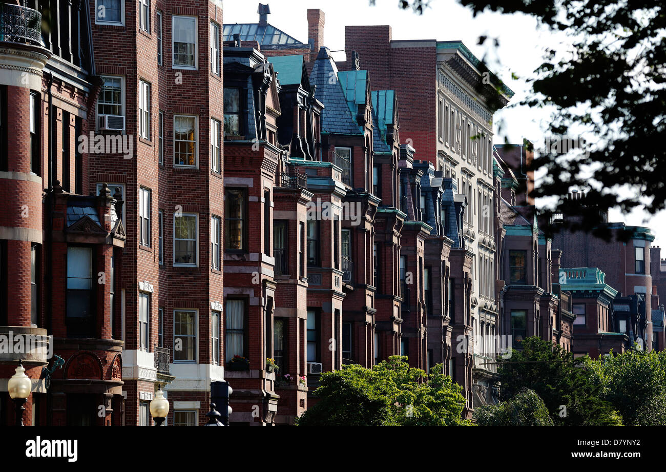 Apartment buildings on Commonwealth Avenue, Boston, Massachusetts Stock Photo