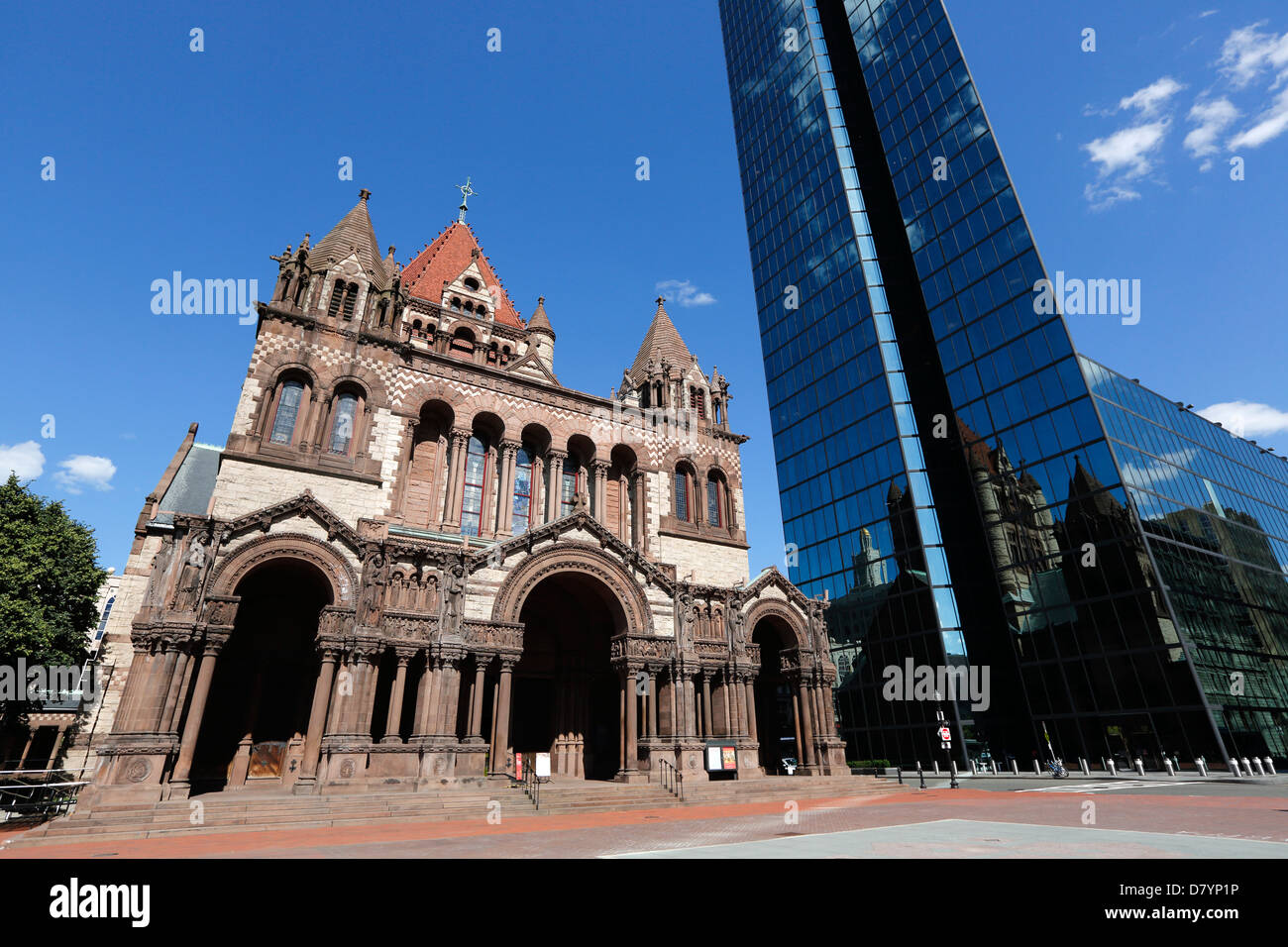 The Hancock tower, Trinity Church, Copley Square, Boston, Massachusetts Stock Photo