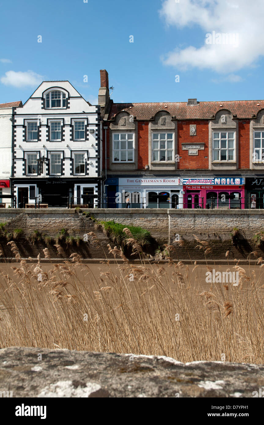 West Quay seen across River Parrett, Bridgwater, Somerset, England, UK Stock Photo