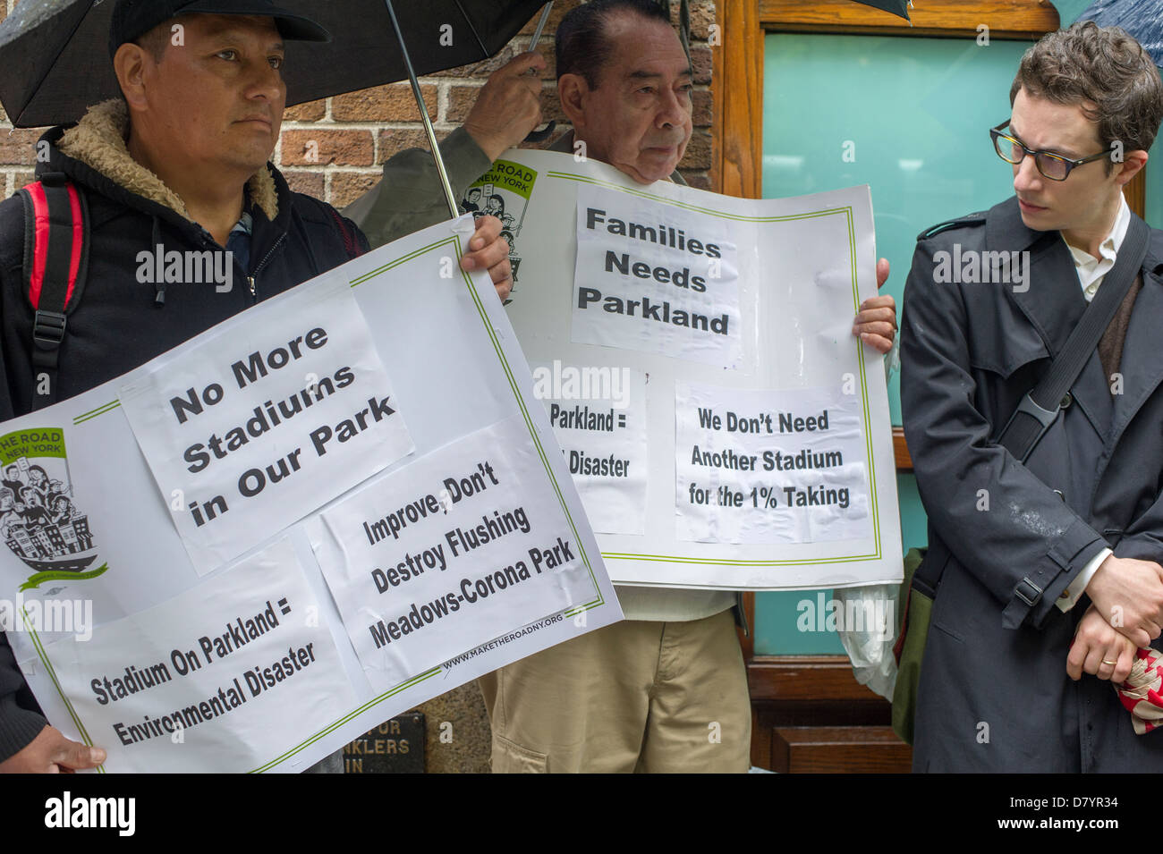 Queens residents protest plans to build a private soccer stadium in a public park Stock Photo